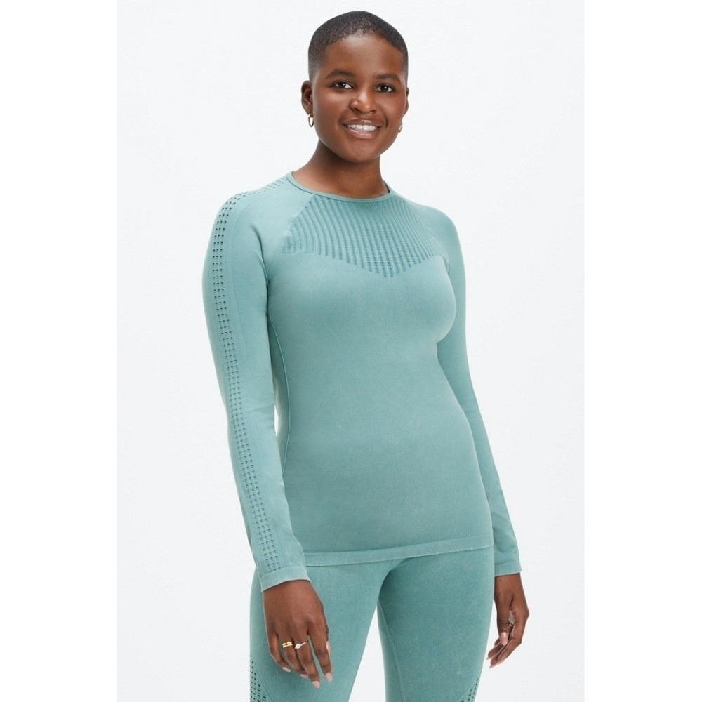 Fabletics Long Sleeve Athletic Top Womens Seamless Athleisure Workout ‎ Blue XL
